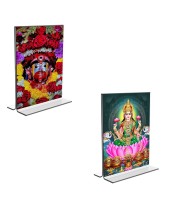 Car Desk/Table Top Maa Tara & maa Lakhsmi Acrylic T-Style Photo Stand - 2.5x3.5 Inches, Compact and Stylish Spiritual Display, easily change 2 photos (Pack of 1)