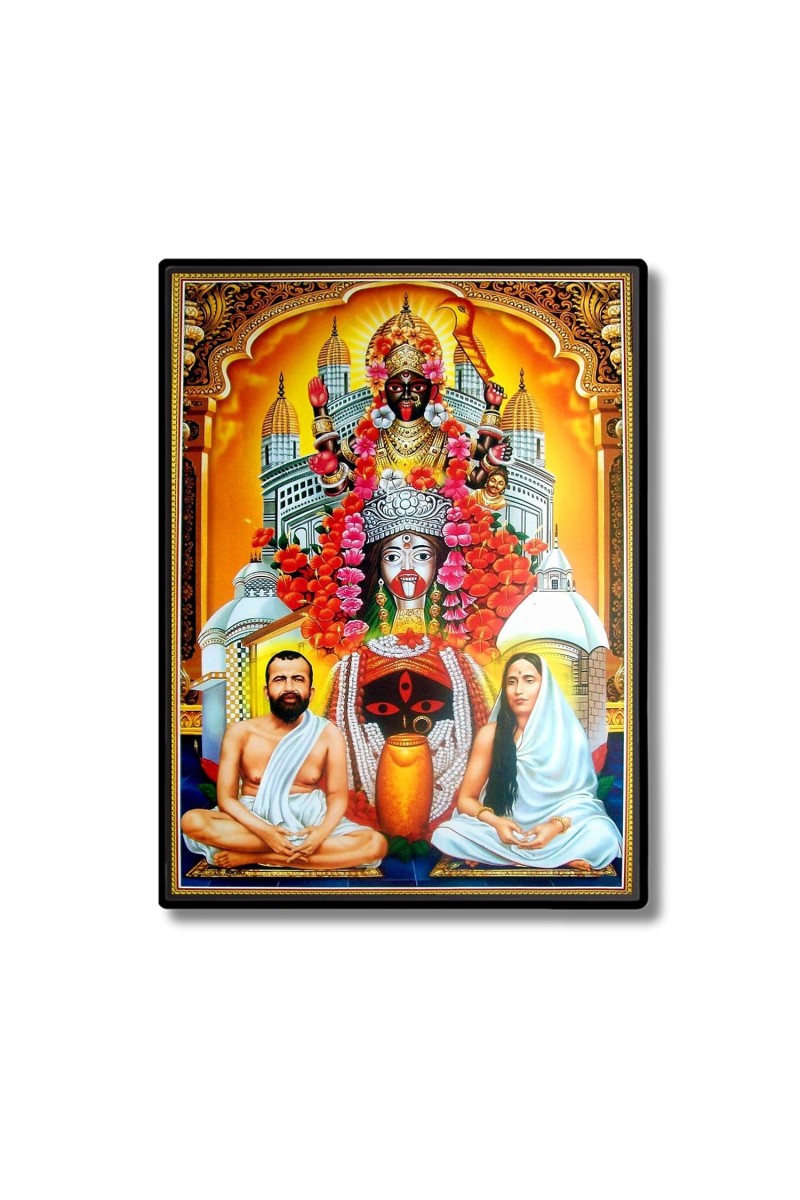 Kali, Ramakrishna Paramahamsa & Sarada Devi Laminated Photo - 5x7 Inches, Divine Blessings for Home & Office and Temple Decoration