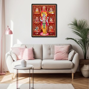 Vishnu with Krishna, Ganesh, Shiva, Sarawati, Ram and Maa Durga Laminated Photo (11x13 Inches Without glass) Divine Blessings for Table and Walls,Home & Office and Temple Decoration