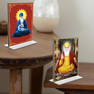 Guru Nanak Acrylic T-Style Photo Stand - 11x13 Inches, Compact and Stylish Spiritual Display, easily change 2 photos (Pack of 1)