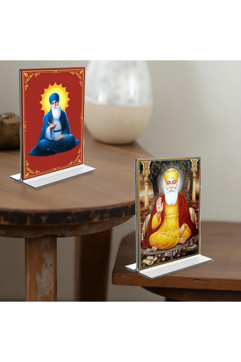 Guru Nanak Acrylic T-Style Photo Stand - 11x13 Inches, Compact and Stylish Spiritual Display, easily change 2 photos (Pack of 1)