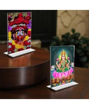 Debi Tara & Debi Lakhsmi Acrylic T-Style Photo Stand - 5x7 Inches, Compact and Stylish Spiritual Display, easily change 2 photos (Pack of 1)
