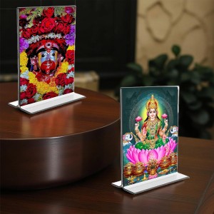 Car Desk/Table Top Maa Tara & maa Lakhsmi Acrylic T-Style Photo Stand - 2.5x3.5 Inches, Compact and Stylish Spiritual Display, easily change 2 photos (Pack of 1) Car Desk/Table Top Maa Tara & maa Lakhsmi Acrylic T-Style Photo Stand - 2.5x3.5 Inches, Compact and Stylish Spiritual Display, easily change 2 photos (Pack of 1)