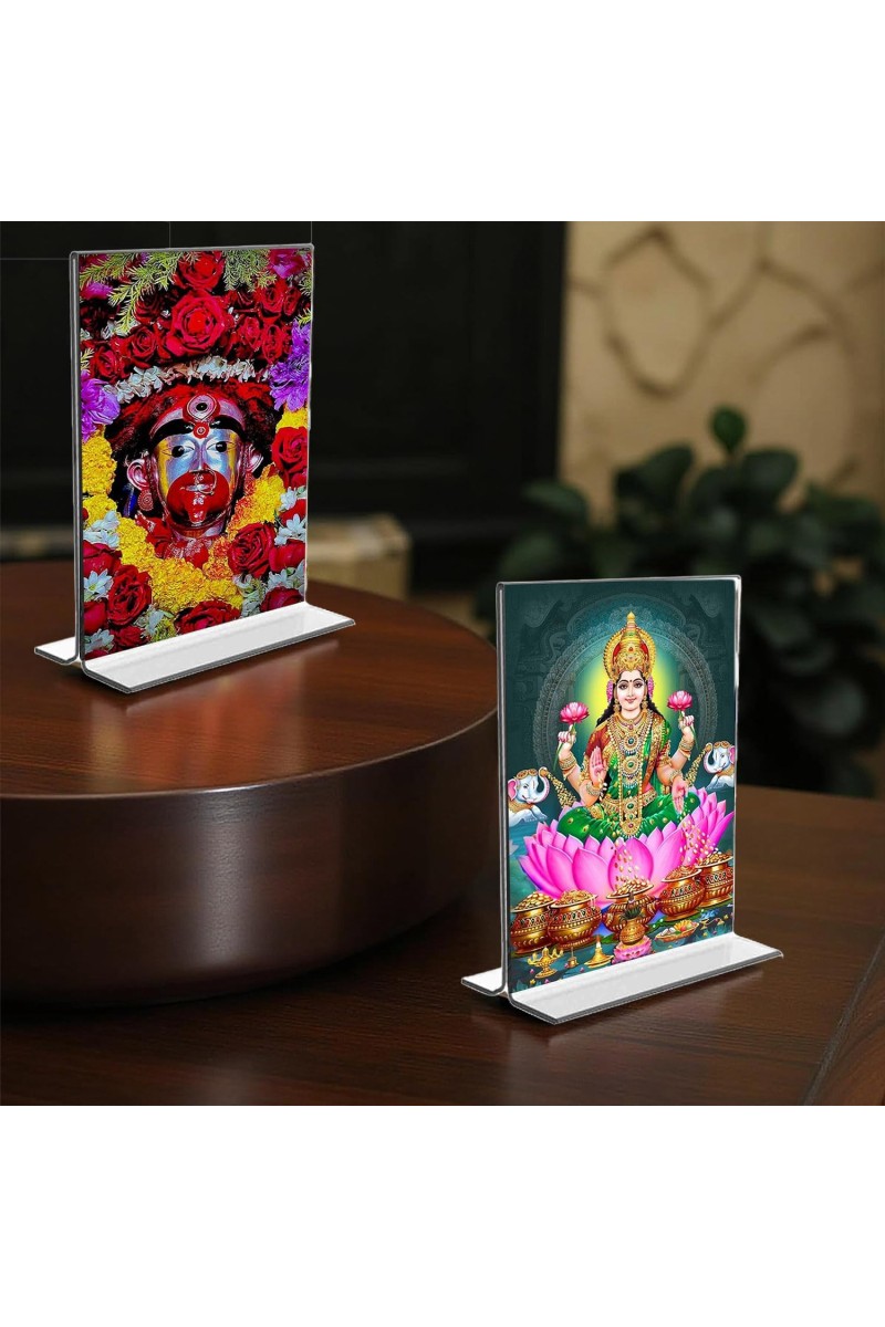 Debi Tara & Debi Lakhsmi Acrylic T-Style Photo Stand - 5x7 Inches, Compact and Stylish Spiritual Display, easily change 2 photos (Pack of 1)