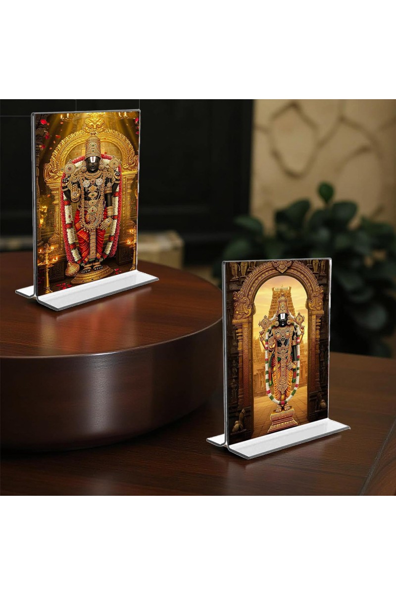 Lord Tirupati Balaji Acrylic T-Style Photo Stand - 11x13 Inches, Compact and Stylish Spiritual Display, easily change 2 photos (Pack of 1)