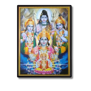 Brahma Vishnu Shiva Ram Krishna Laminated Photo - 5x7 Inches, Divine Blessings for Home & Office and Temple Decoration