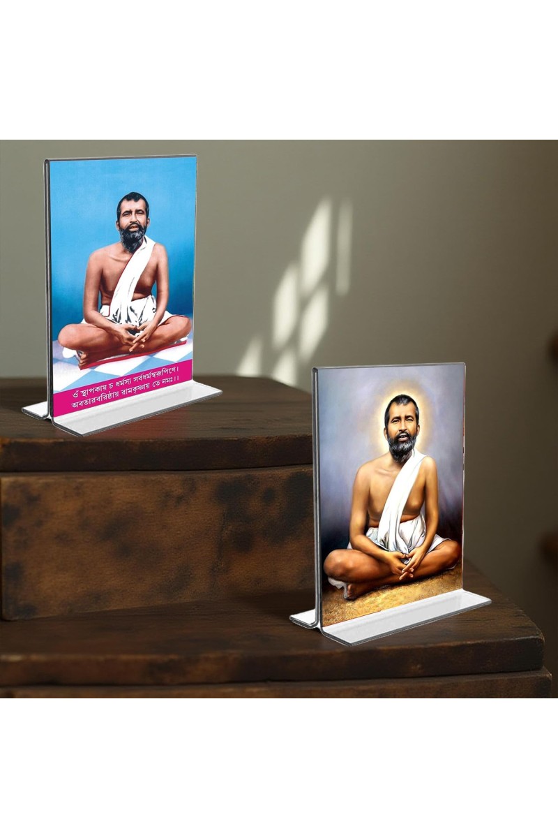 Sri Ramakrishna Paramhansa Acrylic T-Style Photo Stand - 11x13 Inches, Compact and Stylish Spiritual Display, easily change 2 photos (Pack of 1)