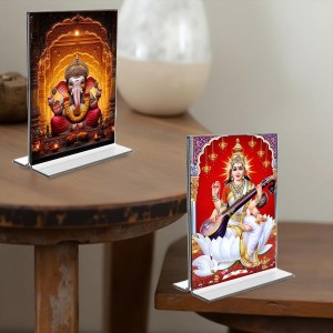Sri Ganesh & Debi Saraswati Acrylic T-Style Photo Stand, Compact and Stylish Spiritual Display, easily change 2 photos (Pack of 1) Sri Ganesh & Debi Saraswati Acrylic T-Style Photo Stand, Compact and Stylish Spiritual Display, easily change 2 photos (Pack of 1)
