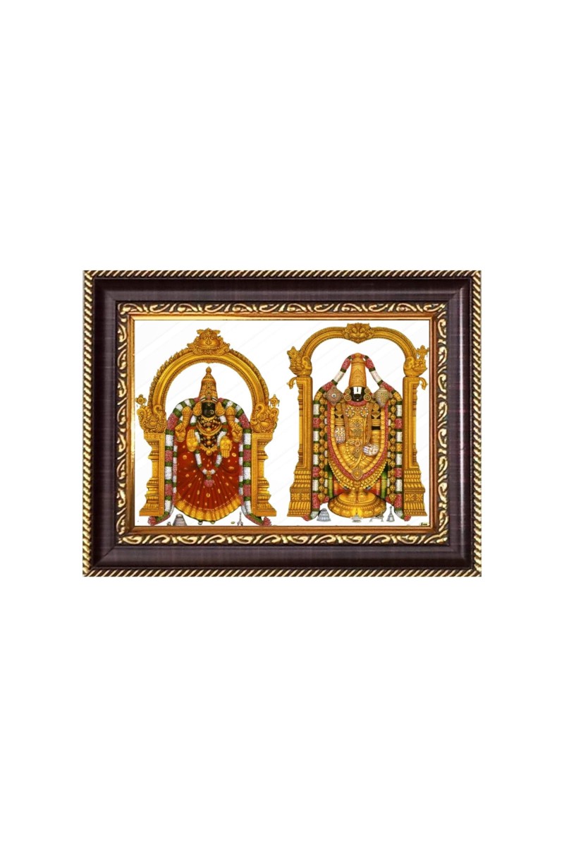 Sri Tirupati Balaji and Sri Padmavati Digital Print Photo 6.7x8.7 inches - Vibrant Religious Wall Art for Home, Office and Temple Decor.