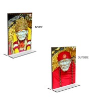 Sai Baba Acrylic T-Style Photo Stand - 11x13 Inches, Compact and Stylish Spiritual Display, easily change 2 photos (Pack of 1)
