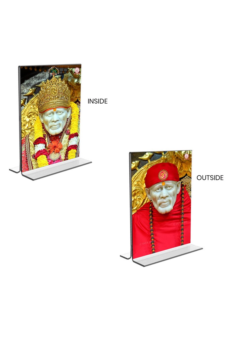 Sai Baba Acrylic T-Style Photo Stand, Compact and Stylish Spiritual Display, easily change 2 photos (Pack of 1)