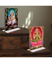 Debi Saraswati & Debi Lakhsmi Acrylic T-Style Photo Stand - 11x13 Inches, Compact and Stylish Spiritual Display, easily change 2 photos (Pack of 1)