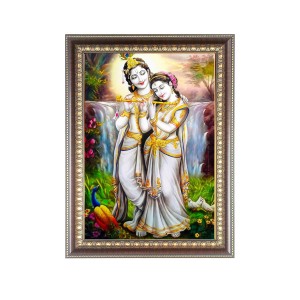 Maa Radha with Sri Krishna Photo Frame - 12x16 Inches, Brown Wooden Frame for Home, Office & Temple Decoration