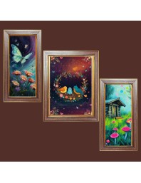 3-Pack Beautiful painting Photo Frames - 2 Pieces 6x13 Inch & 1 Piece 10x13 Inch - Rustic Wall Art for Home & Office Decor - Botanical Wall Hanging for Living Room, Bedroom, or Workspace