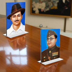 Sri Bhagat Singh & Netaji Subhas Chandra Bose Acrylic T-Style Photo Stand, Compact and Stylish Spiritual Display, easily change 2 photos (Pack of 1) Sri Bhagat Singh & Netaji Subhas Chandra Bose Acrylic T-Style Photo Stand, Compact and Stylish Spiritual Display, easily change 2 photos (Pack of 1)