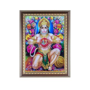 Sri Hanuman ji Tearing his Chest Showing shri ram and sita maa Photo Frame - 10x14 Inches, Brown Wooden Frame for Home, Office & Temple Decoration Sri Hanuman ji Tearing his Chest Showing shri ram and sita maa Photo Frame - 10x14 Inches, Brown Wooden Frame for Home, Office & Temple Decoration