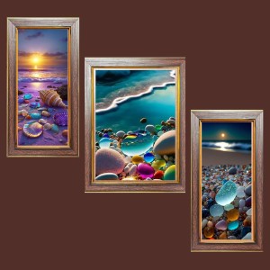 3-Pack Natural Stone Beauty Photo Frames - 2 Pieces 6x13 Inch & 1 Piece 10x13 Inch - Rustic Wall Art for Home & Office Decor - Botanical Wall Hanging for Living Room, Bedroom, or Workspace