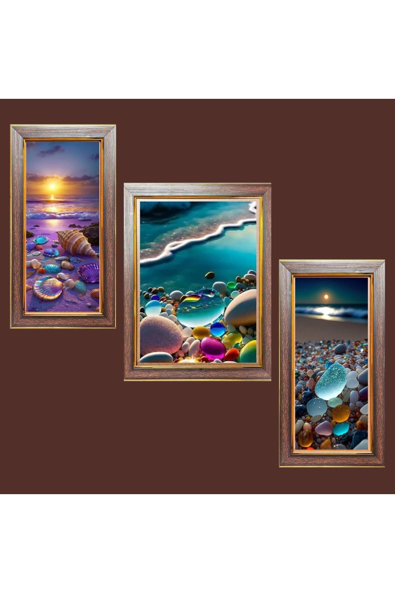 3-Pack Natural Stone Beauty Photo Frames - 2 Pieces 6x13 Inch & 1 Piece 10x13 Inch - Rustic Wall Art for Home & Office Decor - Botanical Wall Hanging for Living Room, Bedroom, or Workspace