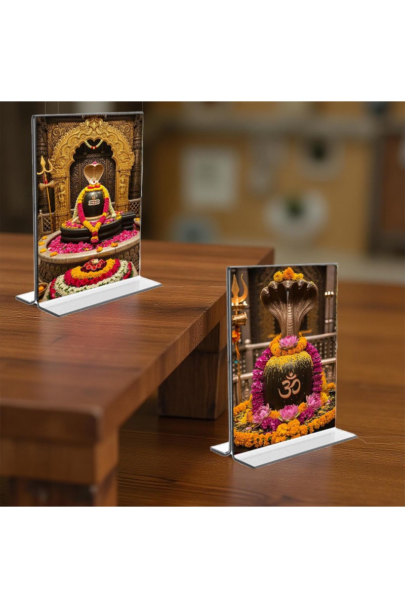 Lord Shiva Lingam Acrylic T-Style Photo Stand - 11x13 Inches, Compact and Stylish Spiritual Display, easily change 2 photos (Pack of 1)