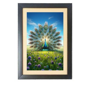 The beautiful peacock Black Photo Frame Funny Animal and Bird Cartoon Art The beautiful peacock Black Photo Frame Funny Animal and Bird Cartoon Art