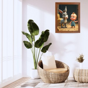 AI Funny Boy with Gadha Art Picture for Kids - 10x14 inches, Brown Color - Perfect Wall Decor for Children's Room