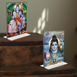 Lord Shiva Acrylic T-Style Photo Stand, Compact and Stylish Spiritual Display, easily change 2 photos (Pack of 1)
