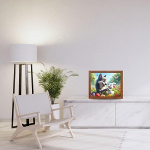 AI Funny Cute Dog and Rabbit Art Picture for Kids - 10x14 inches, Brown Color - Perfect Wall Decor for Children's Room