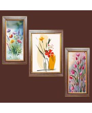 3-Pack floral flower paintings Photo Frames - 2 Pieces 6x13 Inch & 1 Piece 10x13 Inch - Rustic Wall Art for Home & Office Decor - Botanical Wall Hanging for Living Room, Bedroom, or Workspace
