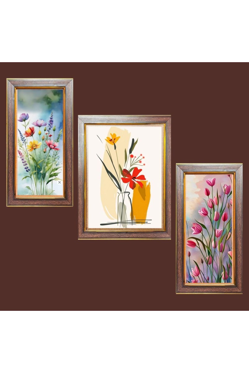 3-Pack floral flower paintings Photo Frames - 2 Pieces 6x13 Inch & 1 Piece 10x13 Inch - Rustic Wall Art for Home & Office Decor - Botanical Wall Hanging for Living Room, Bedroom, or Workspace