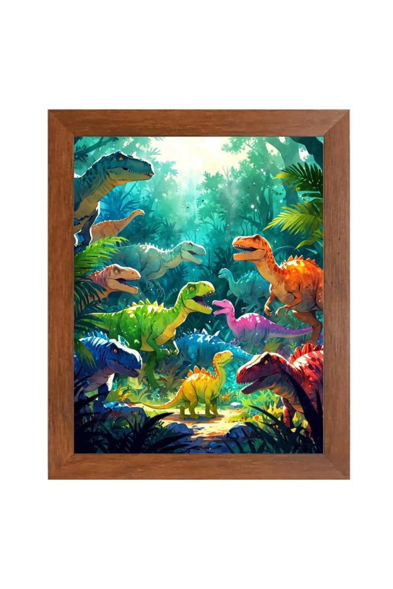AI Funny Dinosaurs Art Picture for Kids - 10x14 inches, Brown Color - Perfect Wall Decor for Children's Room