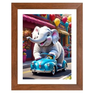 AI Funny Elephant Art Picture for Kids - 14x18 inches, Brown Color - Perfect Wall Decor for Children's Room