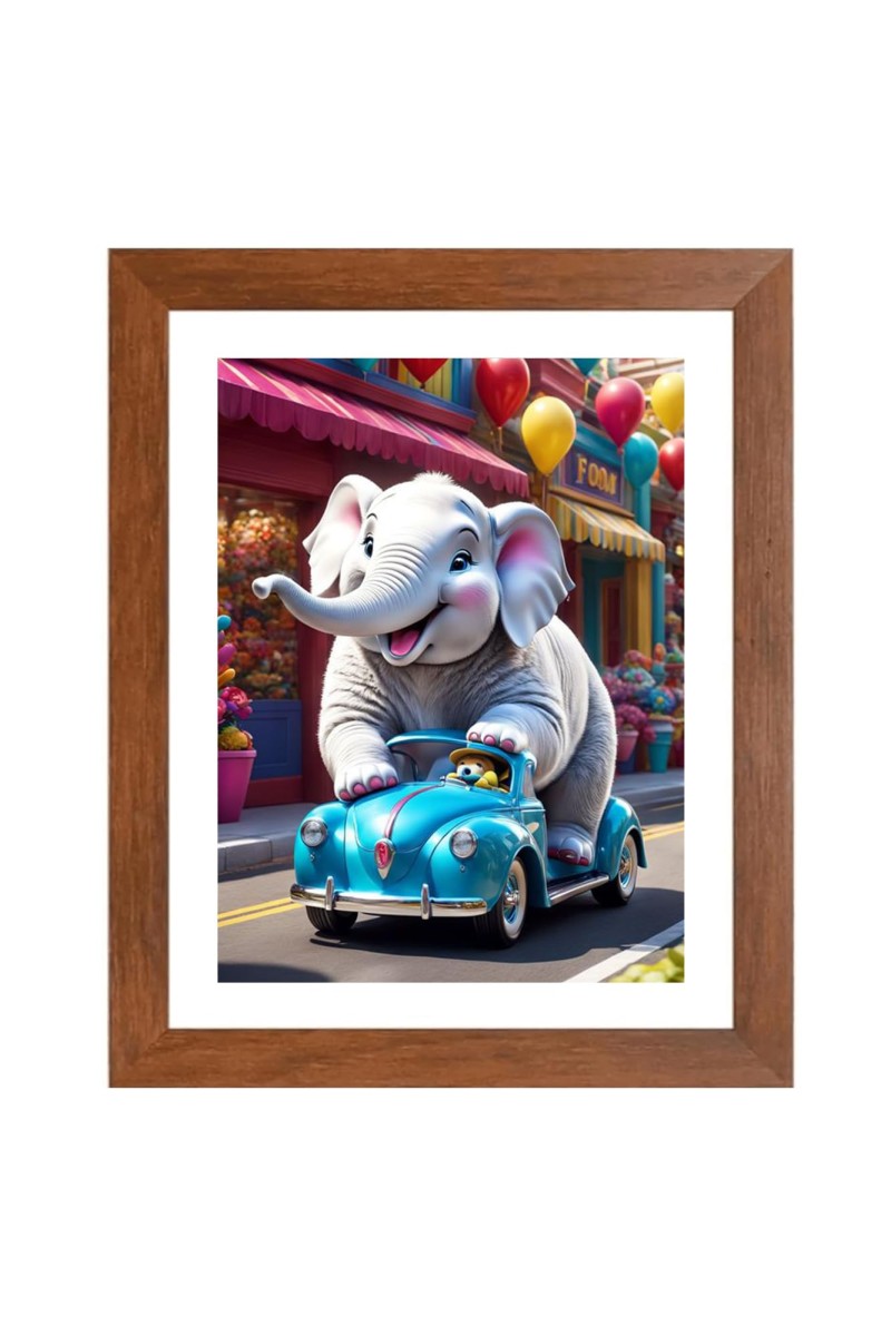 AI Funny Elephant Art Picture for Kids - 10x14 inches, Brown Color - Perfect Wall Decor for Children's Room