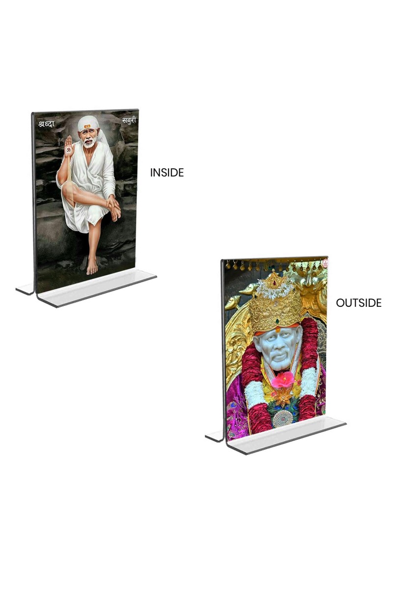 Sai Baba Acrylic T-Style Photo Stand, Compact and Stylish Spiritual Display, easily change 2 photos (Pack of 1)