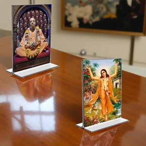 Sri Chaitanya Mahaprabhu & Swami Prabhupada Acrylic T-Style Photo Stand, Compact and Stylish Spiritual Display, easily change 2 photos (Pack of 1) Sri Chaitanya Mahaprabhu & Swami Prabhupada Acrylic T-Style Photo Stand, Compact and Stylish Spiritual Display, easily change 2 photos (Pack of 1)
