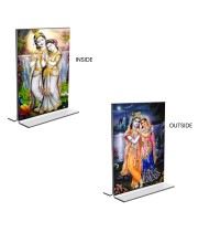 Sri Radha Sri Krishna Acrylic T-Style Photo Stand - 11x13 Inches, Compact and Stylish Spiritual Display, easily change 2 photos (Pack of 1)