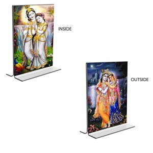 Sri Radha Sri Krishna Acrylic T-Style Photo Stand, Compact and Stylish Spiritual Display, easily change 2 photos (Pack of 1) Sri Radha Sri Krishna Acrylic T-Style Photo Stand, Compact and Stylish Spiritual Display, easily change 2 photos (Pack of 1)