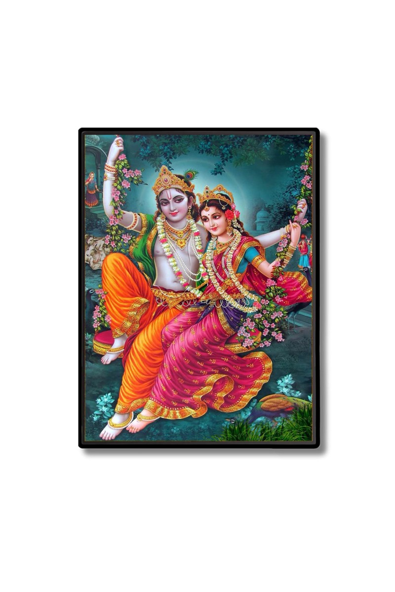 Sri Radha Krishna Laminated Photo (11x13 Inches Without glass) Divine Blessings for Table and Walls,Home & Office and Temple Decoration