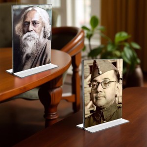 Sri Rabindranath Tagore and Netaji Subhash Chandra Bose Acrylic T-Style Photo Stand, Compact and Stylish Spiritual Display, easily change 2 photos (Pack of 1) Sri Rabindranath Tagore and Netaji Subhash Chandra Bose Acrylic T-Style Photo Stand, Compact and Stylish Spiritual Display, easily change 2 photos (Pack of 1)