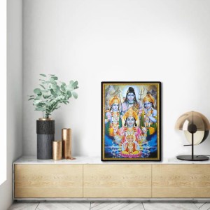 Brahma Vishnu Shiva Ram Krishna Laminated Photo - 5x7 Inches, Divine Blessings for Home & Office and Temple Decoration