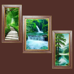 3-Pack Majestic Waterfalls in Nature Photo Frames - 2 Pieces 6x13 Inch & 1 Piece 10x13 Inch - Rustic Wall Art for Home & Office Decor - Botanical Wall Hanging for Living Room, Bedroom, or Worksp