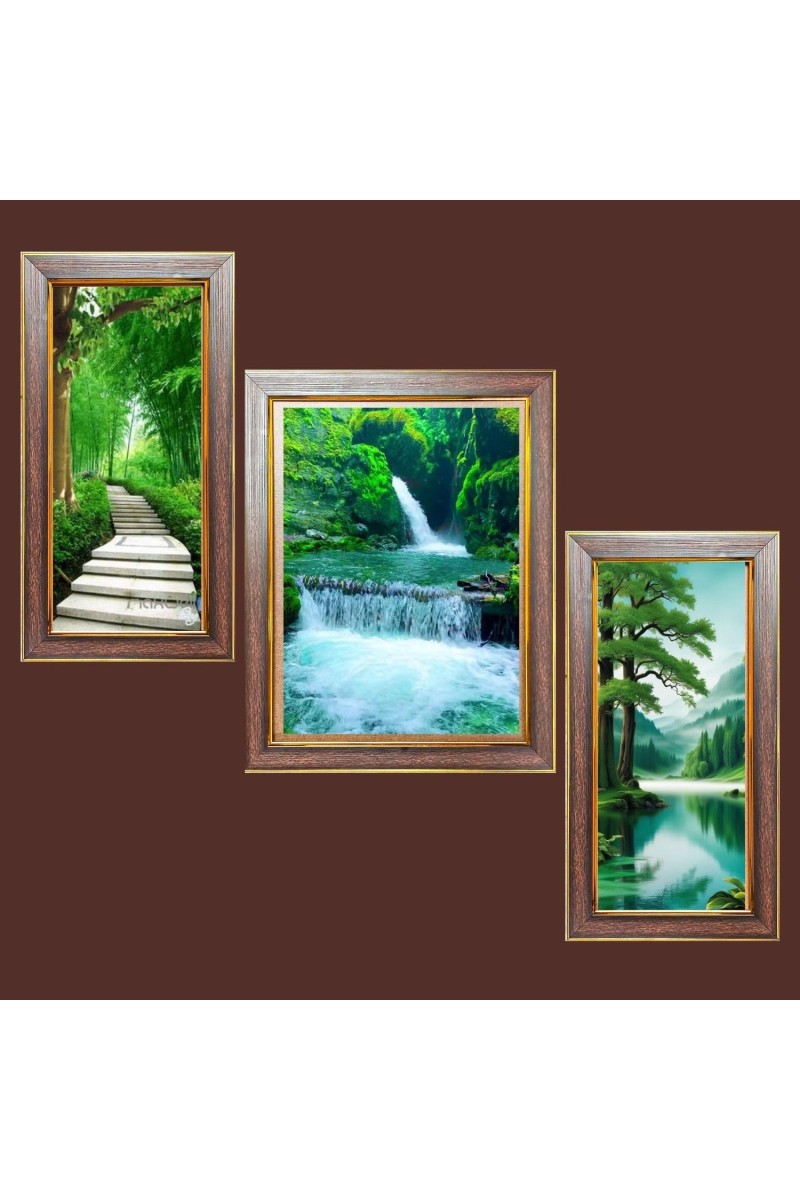 3-Pack Majestic Waterfalls in Nature Photo Frames - 2 Pieces 10x17 Inch & 1 Piece 14x17 Inch - Rustic Wall Art for Home & Office Decor - Botanical Wall Hanging for Living Room, Bedroom, or Works