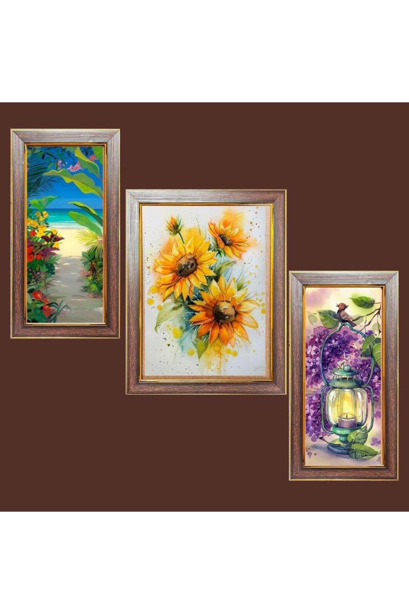 3-Pack Beautiful Garden paiting Photo Frames - 2 Pieces 6x13 Inch & 1 Piece 10x13 Inch - Rustic Wall Art for Home & Office Decor - Botanical Wall Hanging for Living Room, Bedroom, or Workspace