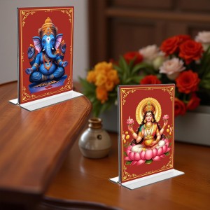 Sri Ganesh & Debi Lakshmi Acrylic T-Style Photo Stand, Compact and Stylish Spiritual Display, easily change 2 photos (Pack of 1) Sri Ganesh & Debi Lakshmi Acrylic T-Style Photo Stand, Compact and Stylish Spiritual Display, easily change 2 photos (Pack of 1)