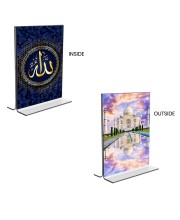 Taj Mahal Islamic Allah Acrylic T-Style Photo Stand, Compact and Stylish Spiritual Display, easily change 2 photos (Pack of 1)