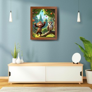 AI Funny Monkey and Owl Art Picture for Kids - 10x14 inches, Brown Color - Perfect Wall Decor for Children's Room AI Funny Monkey and Owl Art Picture for Kids - 10x14 inches, Brown Color - Perfect Wall Decor for Children's Room