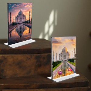 Taj Mahal Acrylic T-Style Photo Stand, Compact and Stylish Spiritual Display, easily change 2 photos (Pack of 1)
