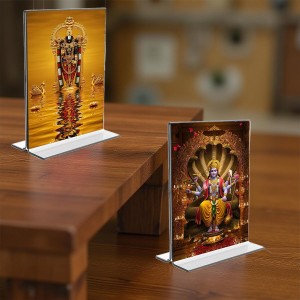 Lord Tirupati Balaji & Lord Vishnu Acrylic T-Style Photo Stand - 5x7 Inches, Compact and Stylish Spiritual Display, easily change 2 photos (Pack of 1)