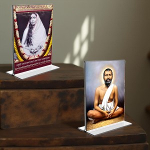 Sri Ramakrishna Paramhansa & Sarada Debi Acrylic T-Style Photo Stand - 5x7 Inches, Compact and Stylish Spiritual Display, easily change 2 photos (Pack of 1)