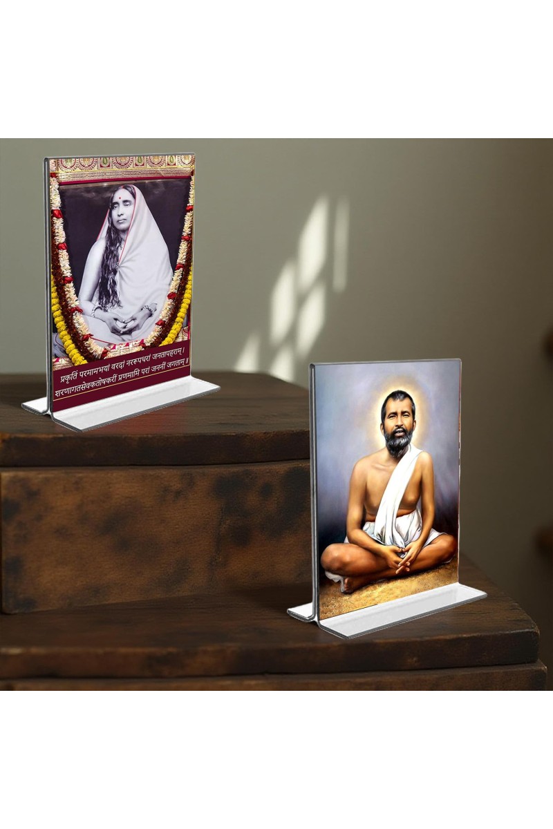 Sri Ramakrishna Paramhansa & Sarada Debi Acrylic T-Style Photo Stand - 7x9 Inches, Compact and Stylish Spiritual Display, easily change 2 photos (Pack of 1)