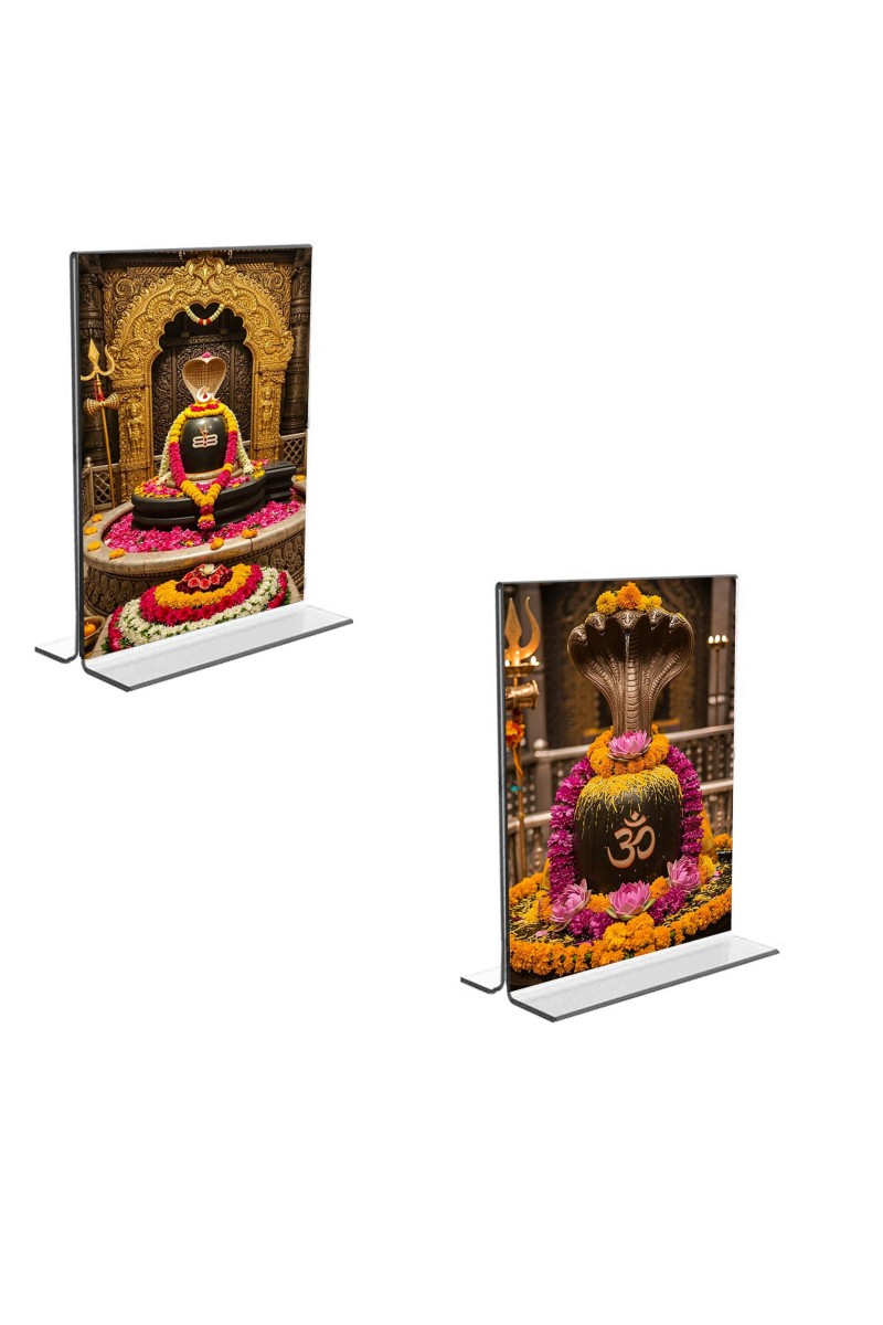 Car Desk/Table Top Lord Shiva Lingam Acrylic T-Style Photo Stand - 2.5x3.5 Inches, Compact and Stylish Spiritual Display, easily change 2 photos (Pack of 1)